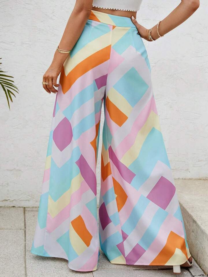 SHEIN VCAY Geo Print Wide Leg Pants | SHEIN