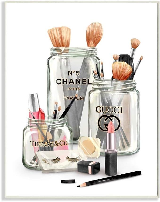 Stupell Industries Fashion Brand Makeup in Mason Jars Glam Design, Designed by Ziwei Li Art, 10 x... | Amazon (US)