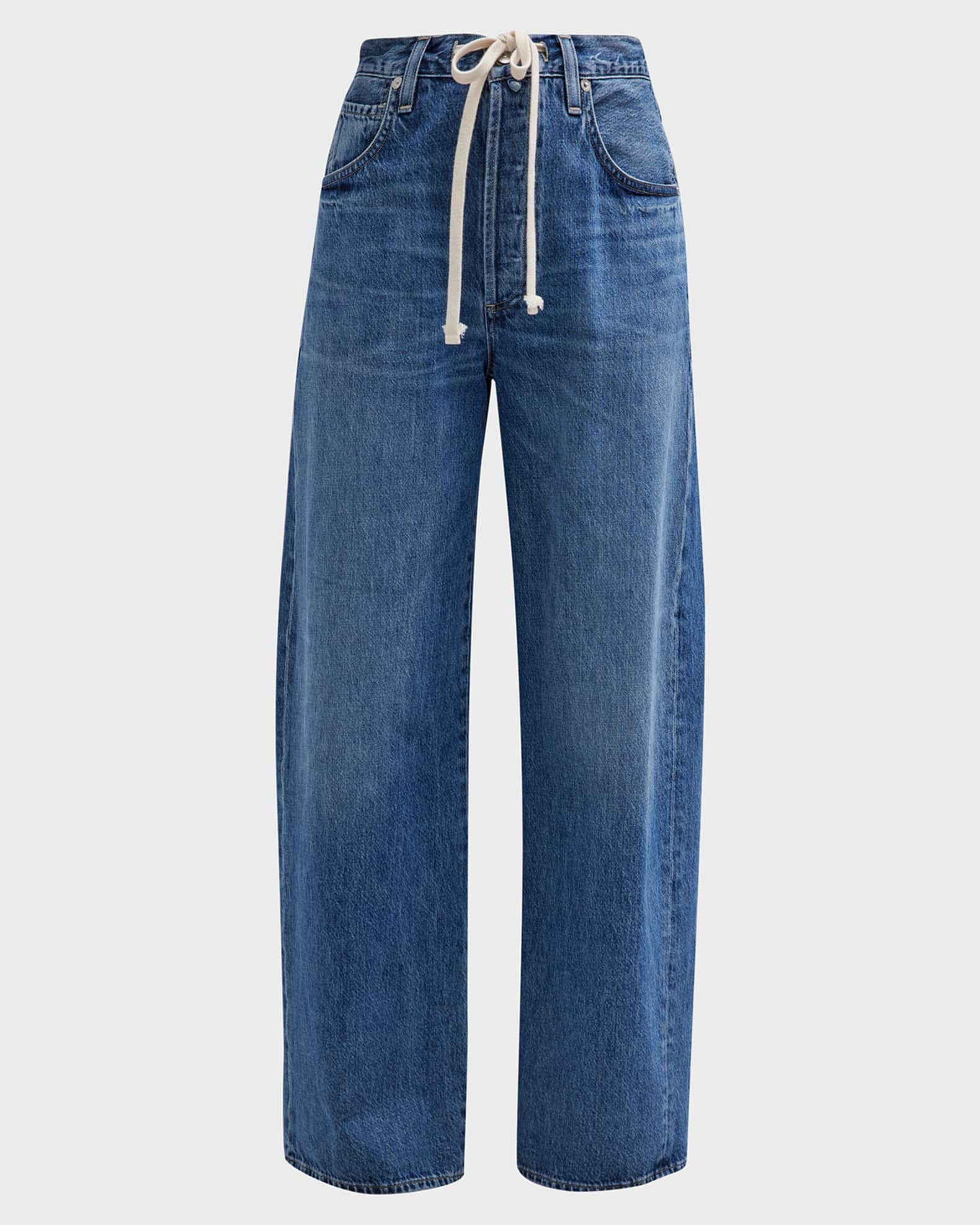 Brynn Drawstring Wide-Leg Trouser Jeans | Neiman Marcus