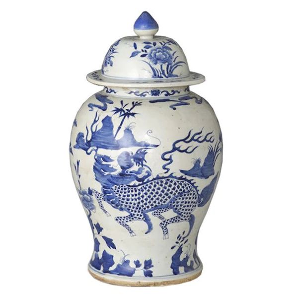 Blue & White Kylin Temple Jar | Mintwood Home