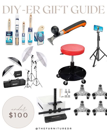 Looking for a gift for a furniture flipper or DIY-er? I gotchu! All of these are on Amazon Prime under $100. Affordable AND it can arrive by Christmas if you order in time! I use all of these products on the daily & recommend all of them for beginners to advanced flippers! Tri dolly wheels, hardware jigs, lighting sets, garage chair stool, tripod, high quality paint brushes & a carbide scraper :) #LTKdiy #LTKhome #homedecor #furnitureflipper #furnitureflip #homeimprovement 

#LTKhome #LTKGiftGuide #LTKunder100