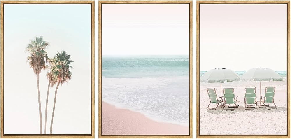 SIGNWIN Framed Canvas Print Wall Art Set Retro Vintage Pastel Tropical Island Beach Nature Wilder... | Amazon (US)