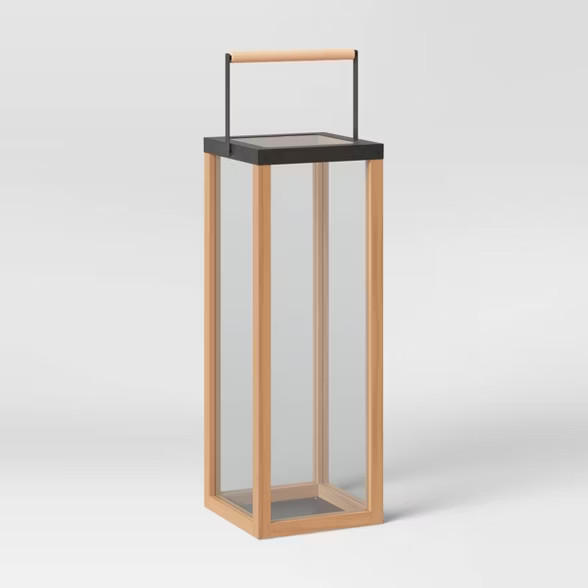 Iron and Wood Pillar Outdoor Lantern Candle Holder Brown - Threshold™ | Target