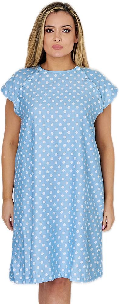 Hospital Gown for Women Labor & Delivery, 100% Cotton Easy Snap Back Closure, Shoulder Snap Polka... | Amazon (US)