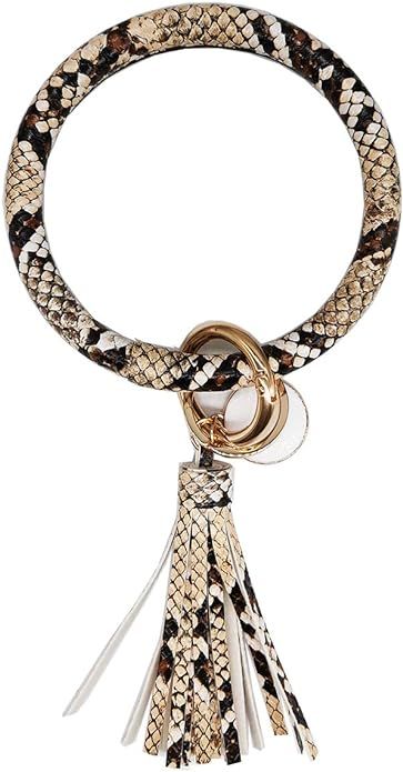 Tovly Wristlet Round Key Ring Chain Leather/Silicone Oversized Bracelet Bangle Keychain Holder Ta... | Amazon (US)