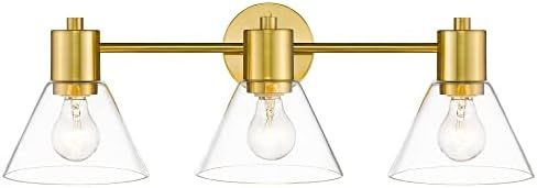 Gold Bathroom Vanity Light Fixtures, LMS 3 Light Bathroom Light Fixtures with Clear Glass Shade, ... | Amazon (US)