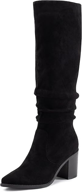 Athlefit Womens Knee High Chunky Heel Boots Faux Suede Pointed Toe Side Zipper Boots | Amazon (US)