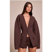 Chocolate Cocoon Sleeve Cinched Waist Pocket Blazer | PrettyLittleThing US