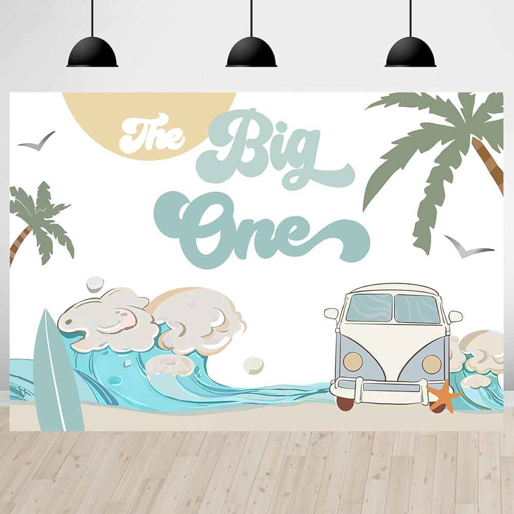 The Big One Surfing 1st Birthday Backdrop for Boys Retro Surf Van Surfboard Beach Party Photograp... | Amazon (US)