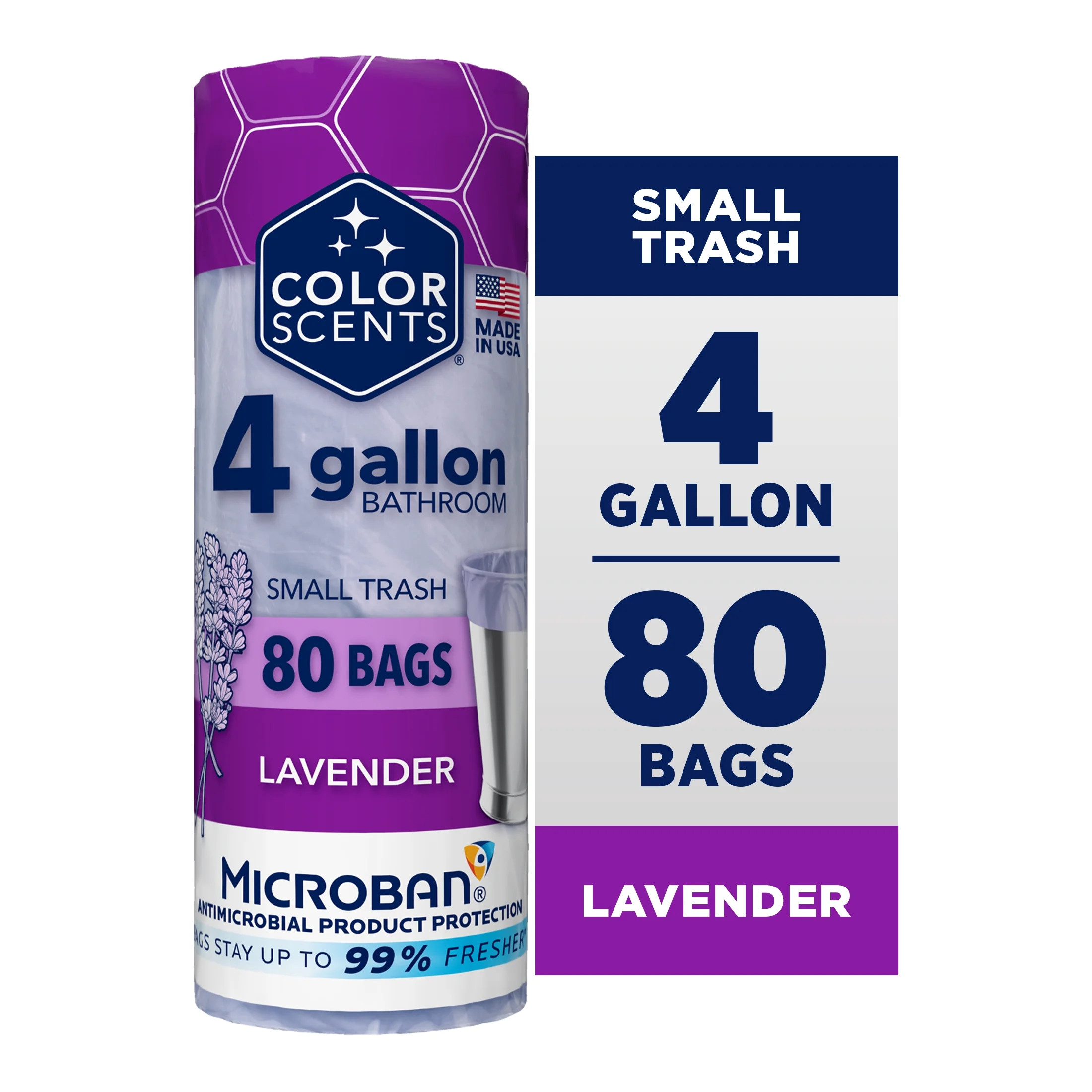 Color Scents 4-Gallon Trash Bags, Lavender Scent, Microban, 80 Count | Walmart (US)