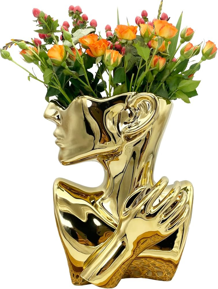 Funsoba Ceramics Statue Flower Vase Face Pots Bust Head Shaped for Birthday Gifts Home Office Dec... | Amazon (US)