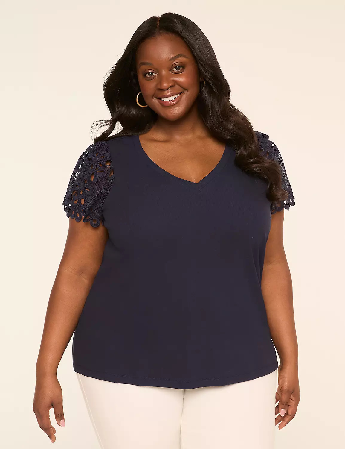 Crochet-Sleeve V-Neck Top | LaneBryant | Lane Bryant (US)