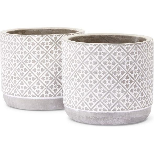Juvale 2 Pack Cement Planter Pots for Indoors & Outdoors, Flower Pattern, Grey, 4.8 in. | Target