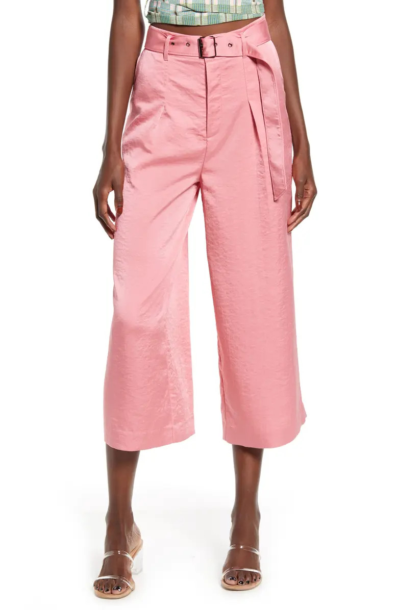 Hammered Satin Wide Leg Crop Pants | Nordstrom