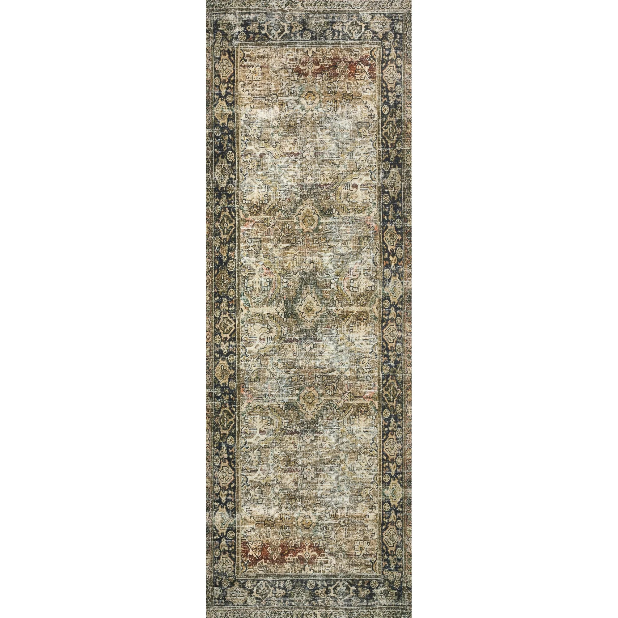 Loloi II Layla Printed Oriental Distressed Olive / Charcoal 2'-6" x 7'-6" Runner Rug | Walmart (US)