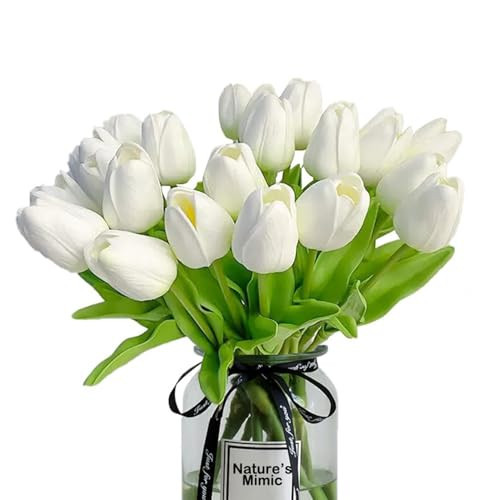 Nature’s Mimic 20pcs White Tulips Artificial Flowers 13.5 Inch Real Touch PU Fake Flowers Fake Tulips for Mother's Day Easter in Home Wedding Office Party Table Decoration | Amazon (US)