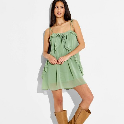 Women's Boho Ruffle Mini Dress - Wild Fable™ Fern Green XL | Target