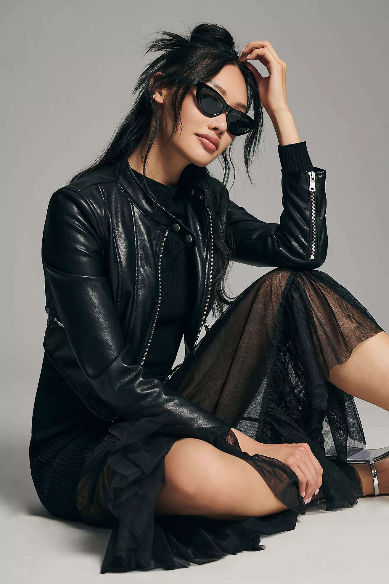 Avec Les Filles Cropped Faux Leather Moto Jacket | Anthropologie (US)