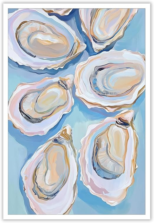 Pastel Blue Oyster Shell Poster Abstract Coastal Shell Canvas Wall Art Funky Colorful Summer Beac... | Amazon (US)