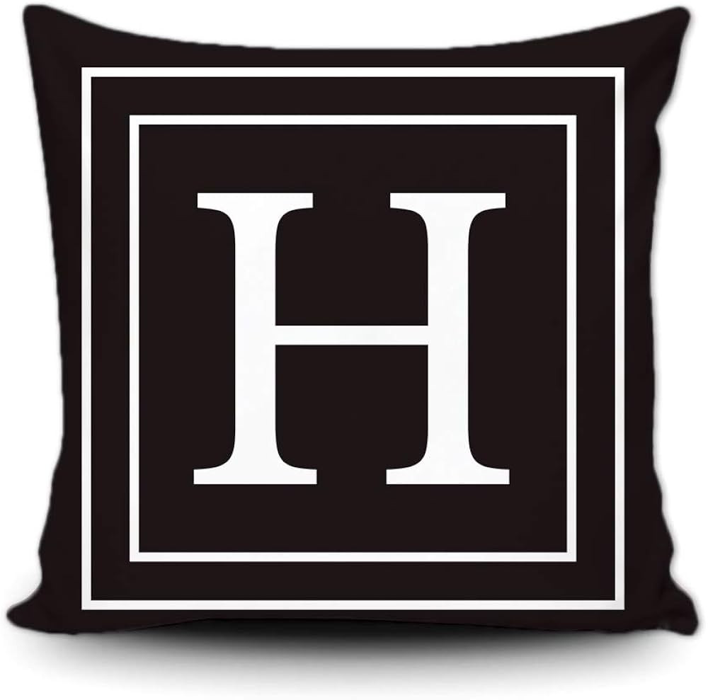 SVITFAMLI Black Pillow Cover with White Letter Monogram H and Stripes English Alphabet Initial De... | Amazon (US)