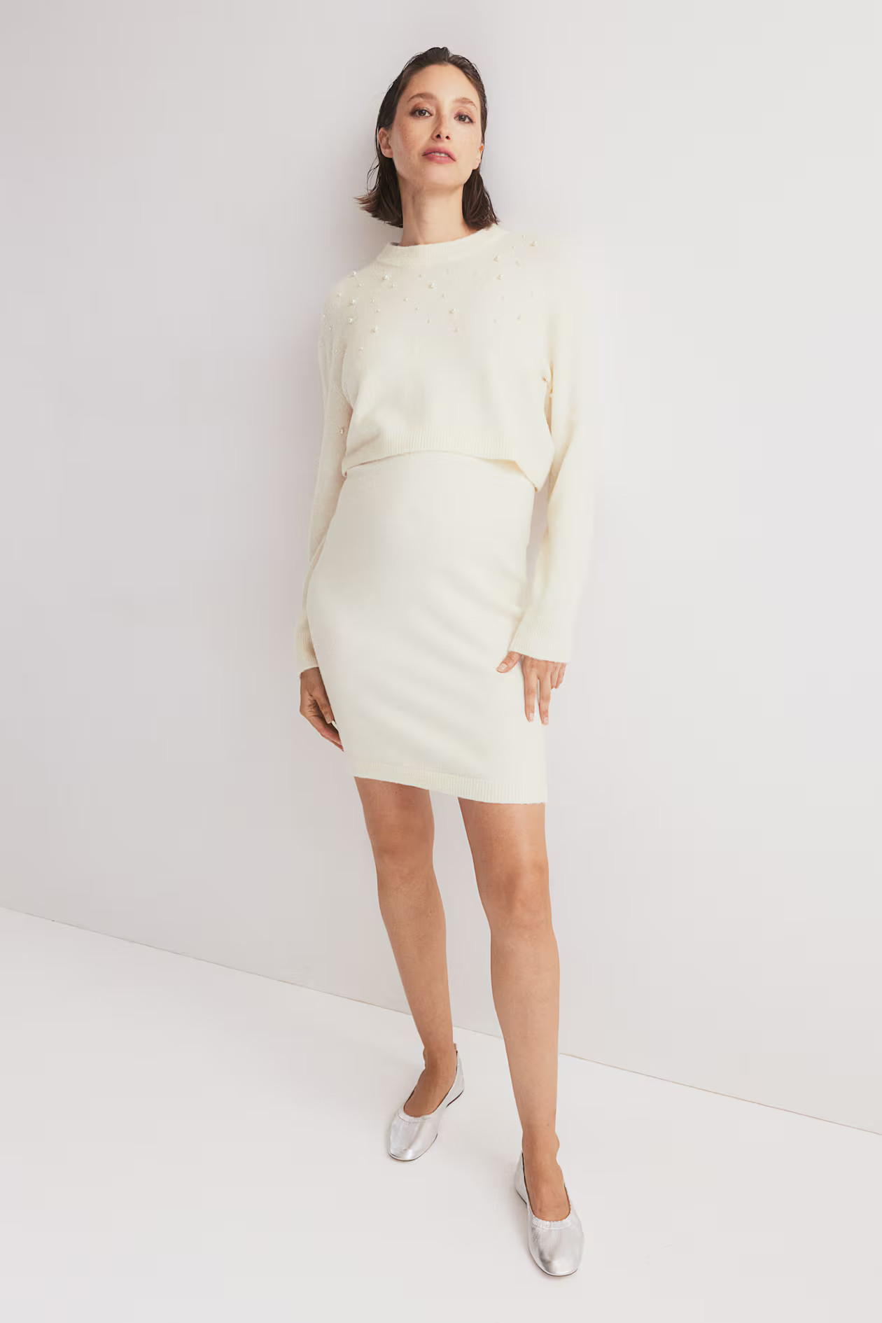 MAMA 2-piece Embellished Set - Cream - Ladies | H&M US | H&M (US + CA)