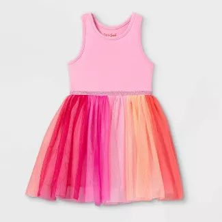 Toddler Girls' Rainbow Colorblock Tulle Tank Dress - Cat & Jack™ Pink | Target