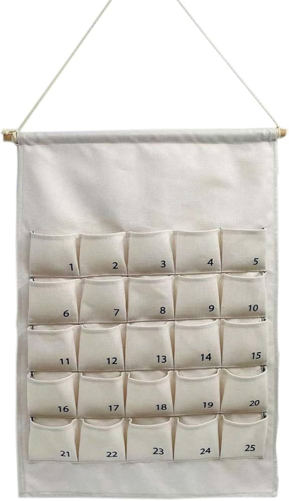 Fabric Christmas Advent Calendar with 25 Pockets, Reusable Natural Countdown Hanging Storage Bag,... | Amazon (US)