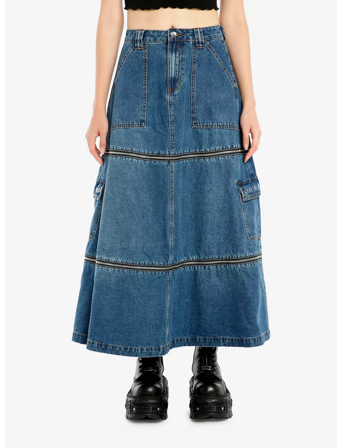 Social Collision Zip-Off Denim Cargo Maxi Skirt | Hot Topic