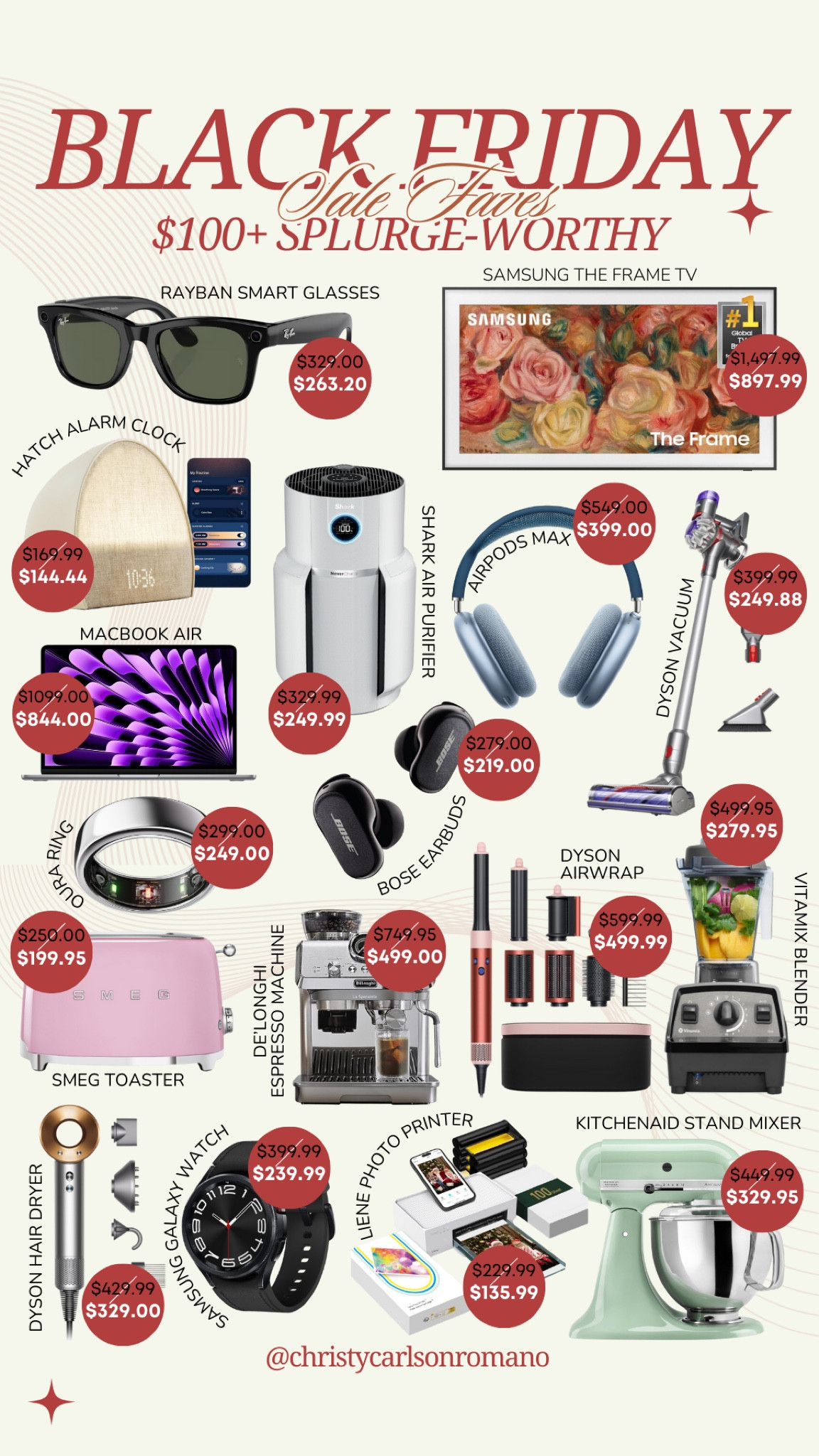 Amazon’s Black Friday Sale is the BEST time to upgrade your tech gadgets. Hurry and check out these splurge-worth finds that are all above $100 yet worth every penny. From MacBook Air laptop, Samsung Frame TV, Rayban smart glasses, Dyson hair dryer and Airwrap, Oura smart ring, and many more unbeatable tech deals! 
#cyberweeksale #CreatorFavorites2024 #hairstylingsets #electronicgadgets #kitchenappliance #homefinds #blackfridaytech #celebritygiftguide

#LTKGiftGuide #LTKHome #LTKCyberWeek