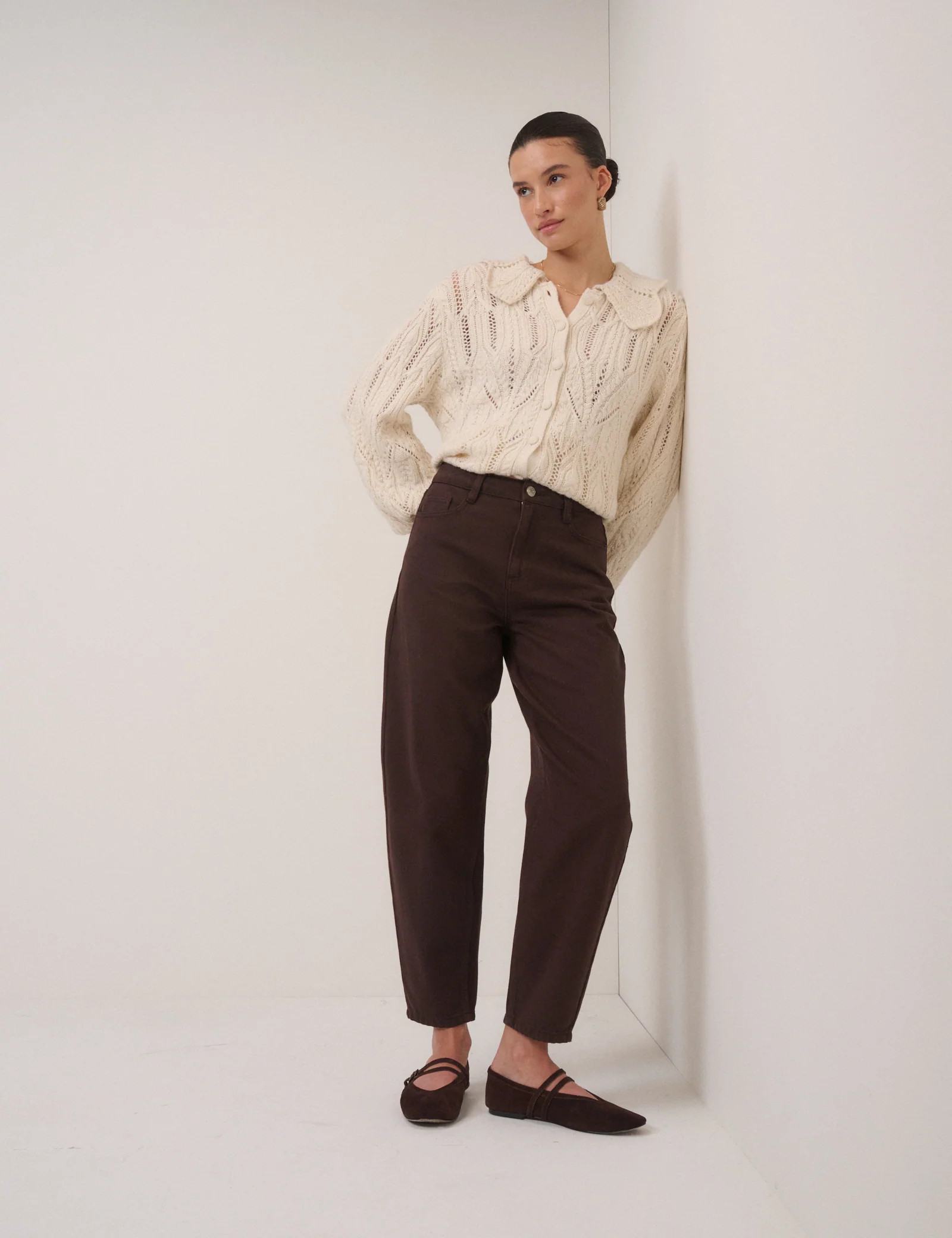 Brown High Rise Putney Barrel Leg Jeans | Nobody's Child
