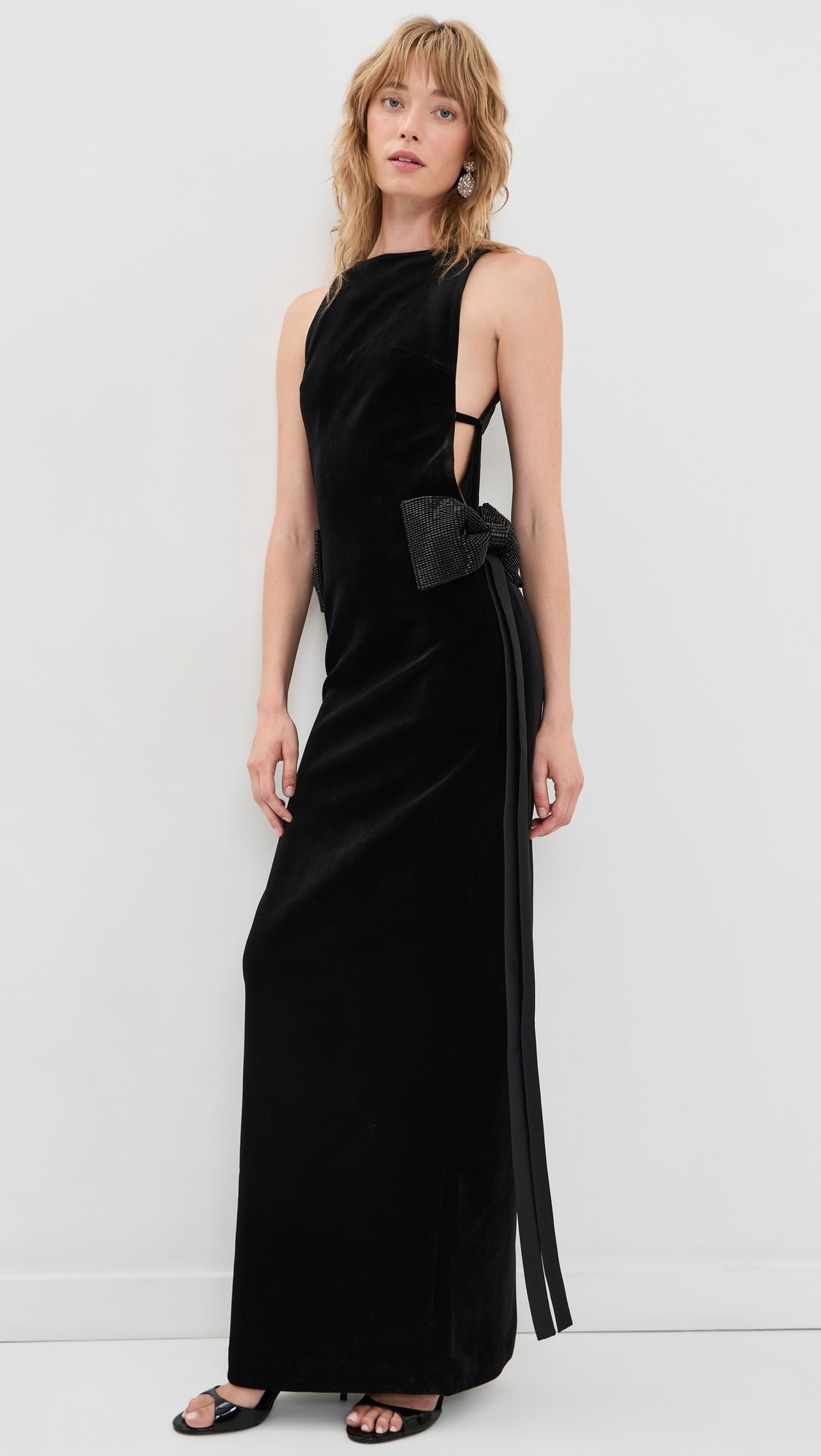 Black Velvet Bow Sides Maxi Dress | Shopbop