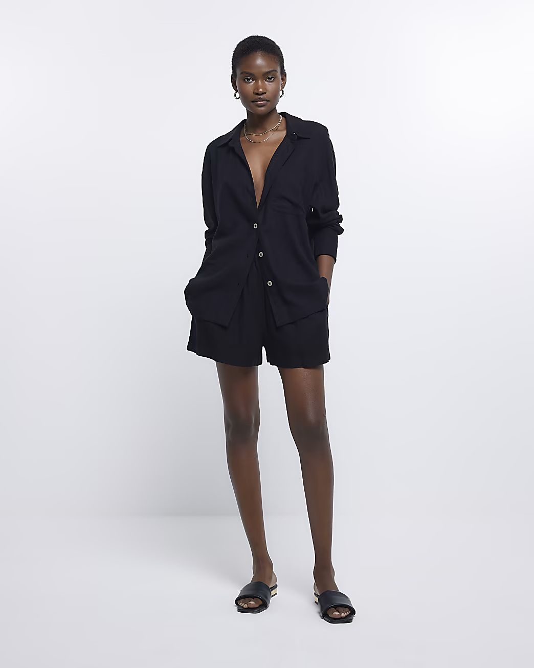 Black shorts with linen | River Island (UK & IE)