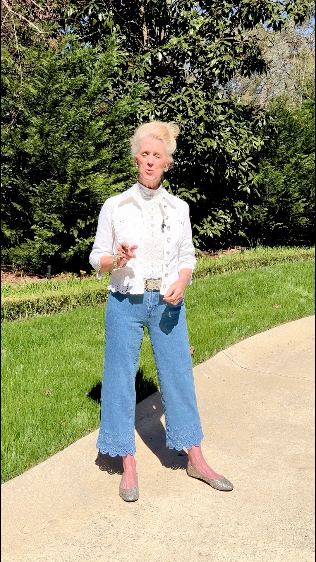 Trendy denim eyelet and jean outfit that will take you from day to night. 

#LTKTravel #LTKootd #LTKOver40