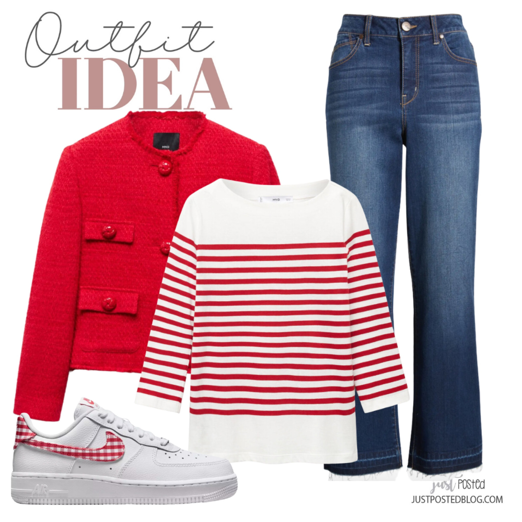 Outfit idea for a red jacket with jeans and Nike sneakers 

#LTKstyletip #LTKfindsunder50 #LTKfindsunder100