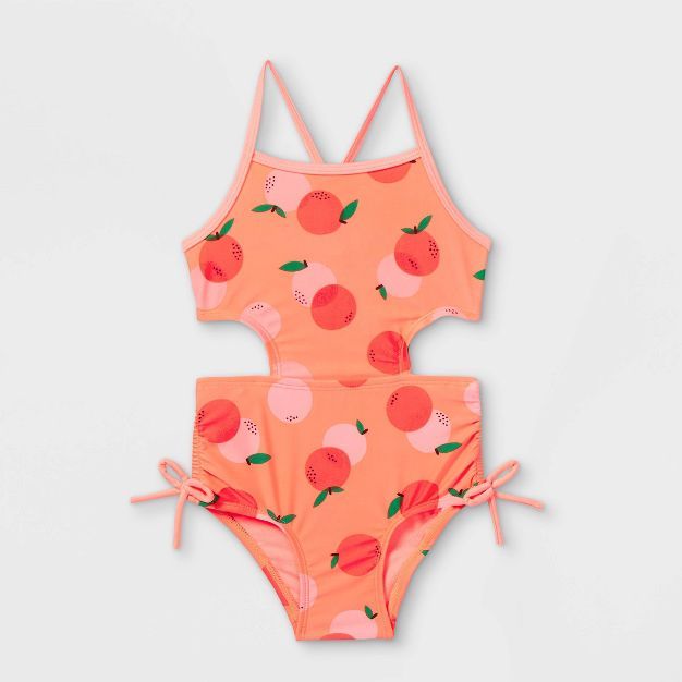 Toddler Girls' Dotted One Piece Swimsuit - Cat & Jack™ Coral/Orange | Target