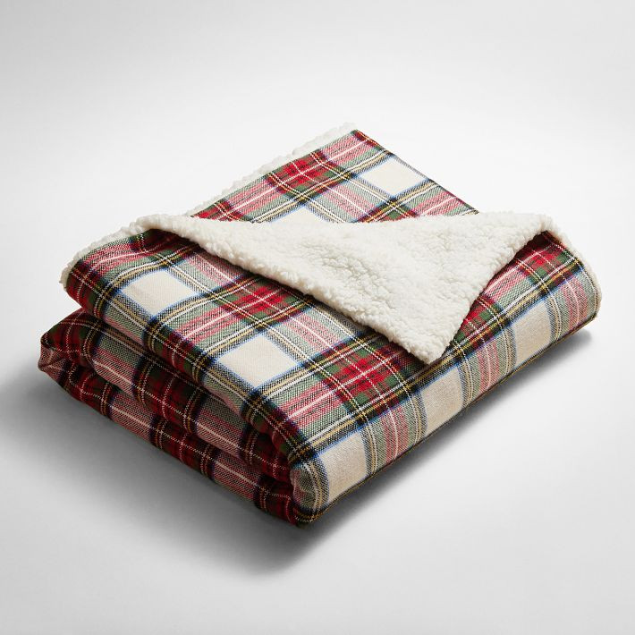 Stewart Plaid Sherpa Back Throw | Pottery Barn Teen