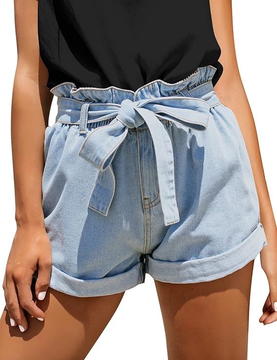 Utyful Women Casual Mid Waist Ripped Roll Hem Jeans Denim Shorts | Amazon (US)