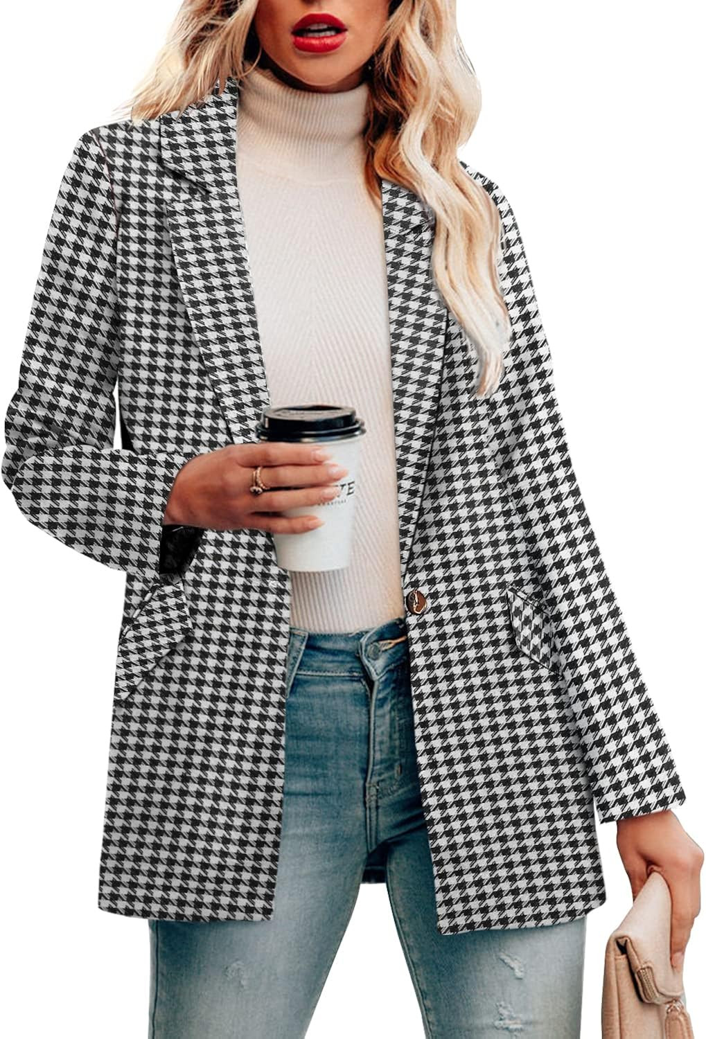 CRAZY GRID Womens Casual Blazer Jacket Pockets Long Sleeve Open Front Work Office Blazer Lapel Bu... | Amazon (US)