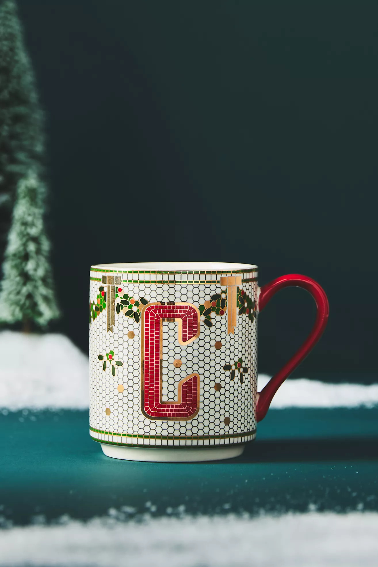 The Bistro Tile Stoneware Monogram Mug: Festive Edition | Anthropologie (US)