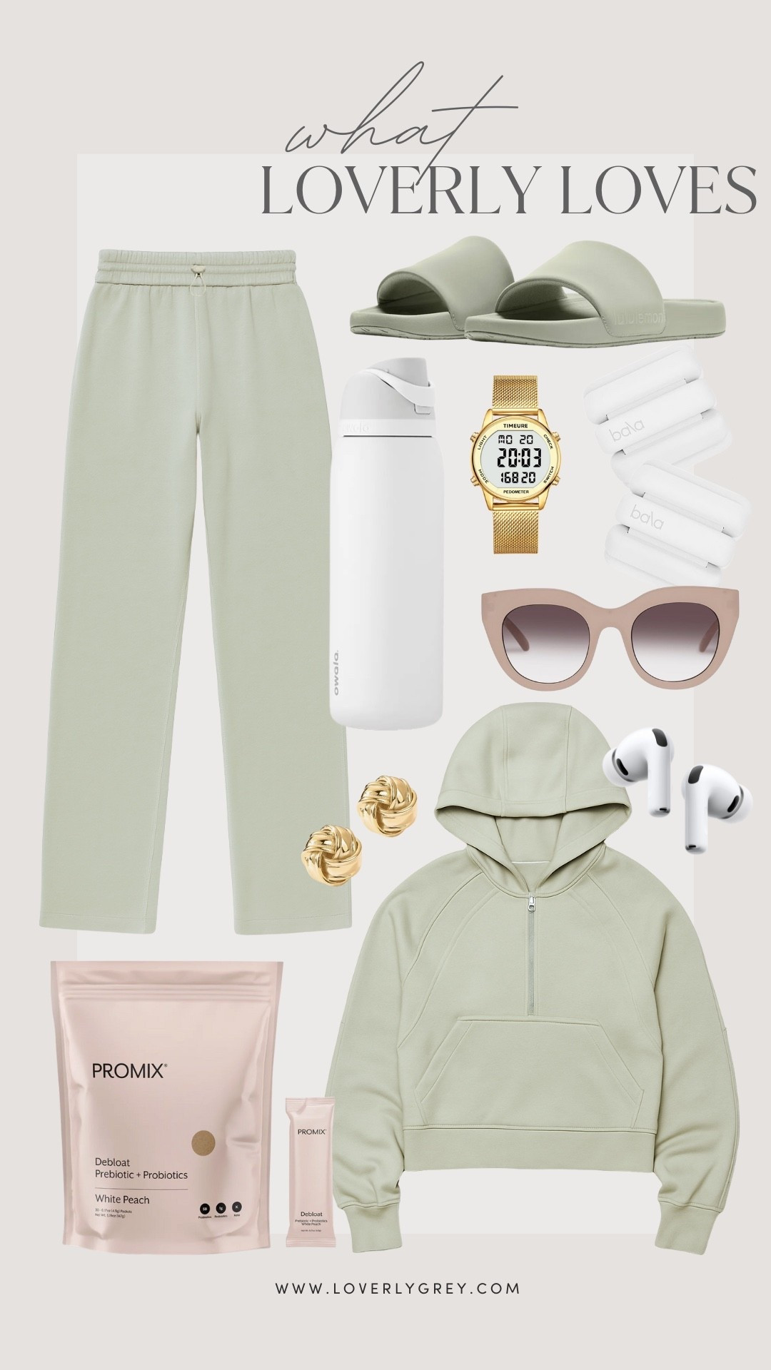 Loving this light green color from lululemon’s new arrivals! 😍 Some of these finds I have already and love - the ProMix, gold stud earrings, sunglasses, and the Owala!

Loverly Grey, lululemon, athleisure, activewear, wellness, Owala, water bottle, step counter, AirPods 

#LTKActive