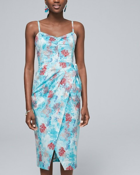 Printed Faux Wrap Sateen Dress | White House Black Market
