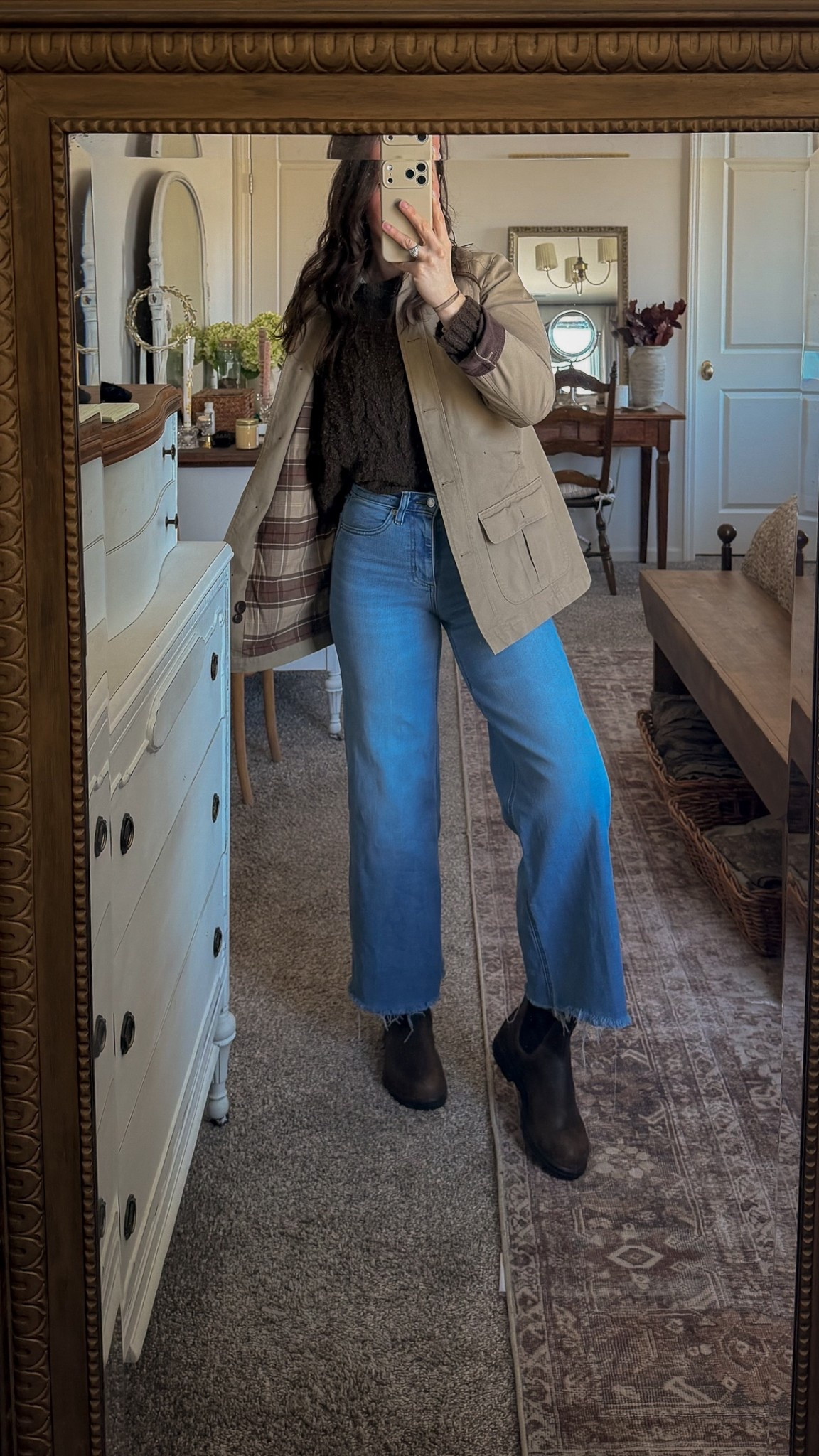 Barn jacket, wide leg jeans, blundstone, brown sweater 

#LTKgrwm #LTKootd