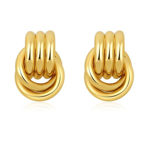 SHERLOVE Chunky Gold Earrings Women Statement Dangle Earrings Double Knot | Amazon (US)