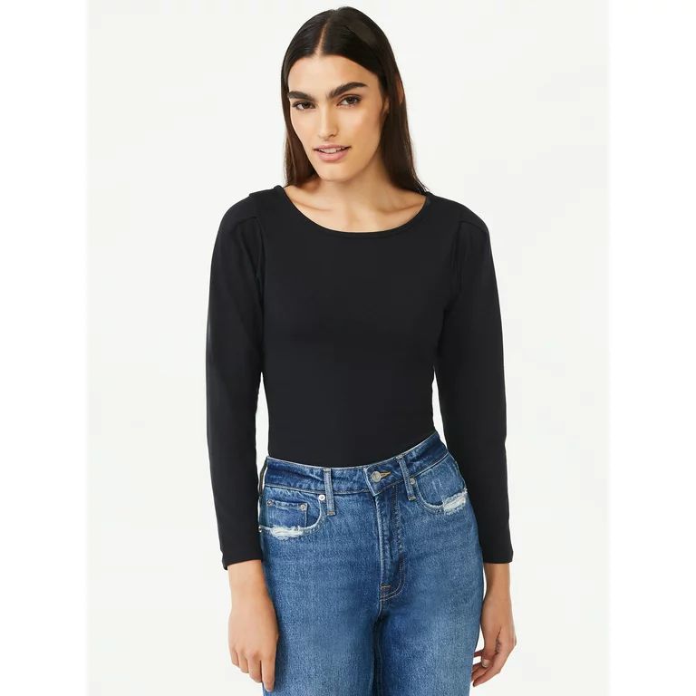 Free Assembly Women's Pleat Shoulder Bodysuit with Long Sleeves - Walmart.com | Walmart (US)