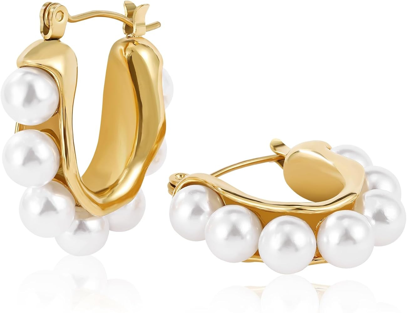 Pearl Hoop Earrings Lightweight Pearls Hoops 18K Gold Hoop Earrings for Women Pearls And Gold Ear... | Amazon (US)