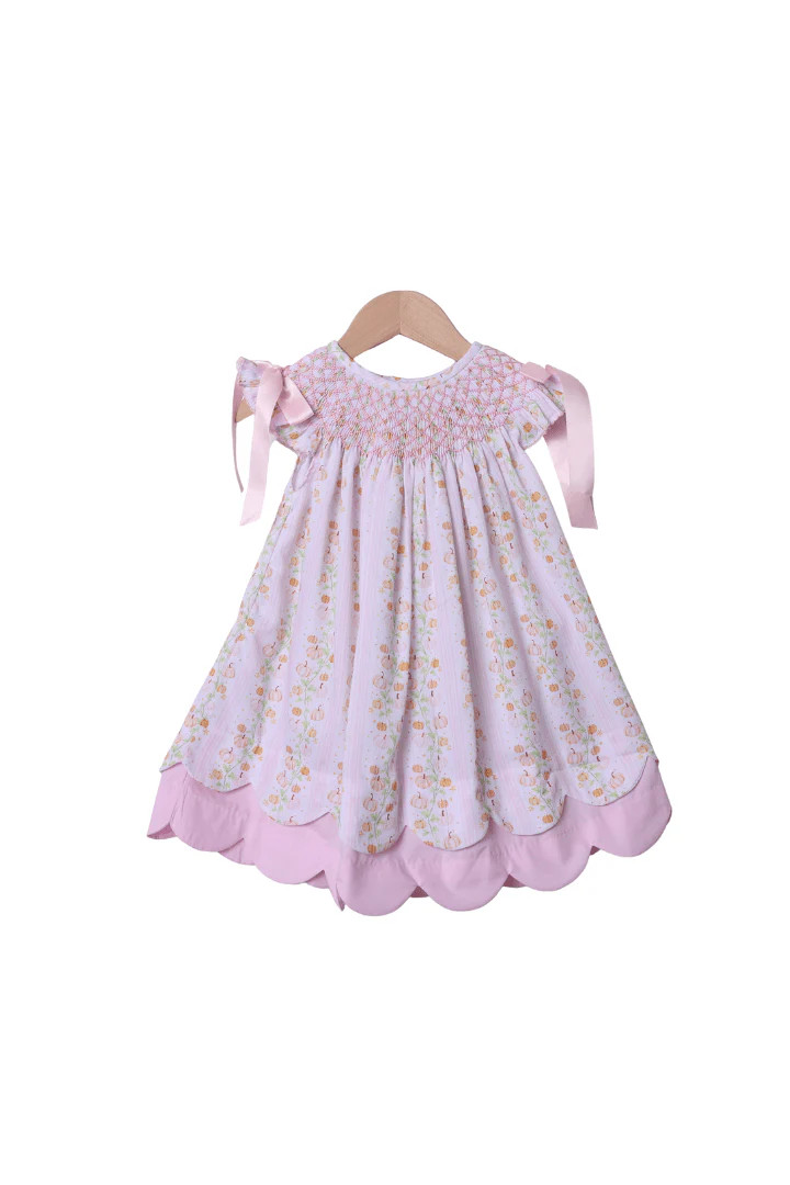 Smocked Heirloom Floral Pumpkins Scalloped Dress | The Smocked Flamingo