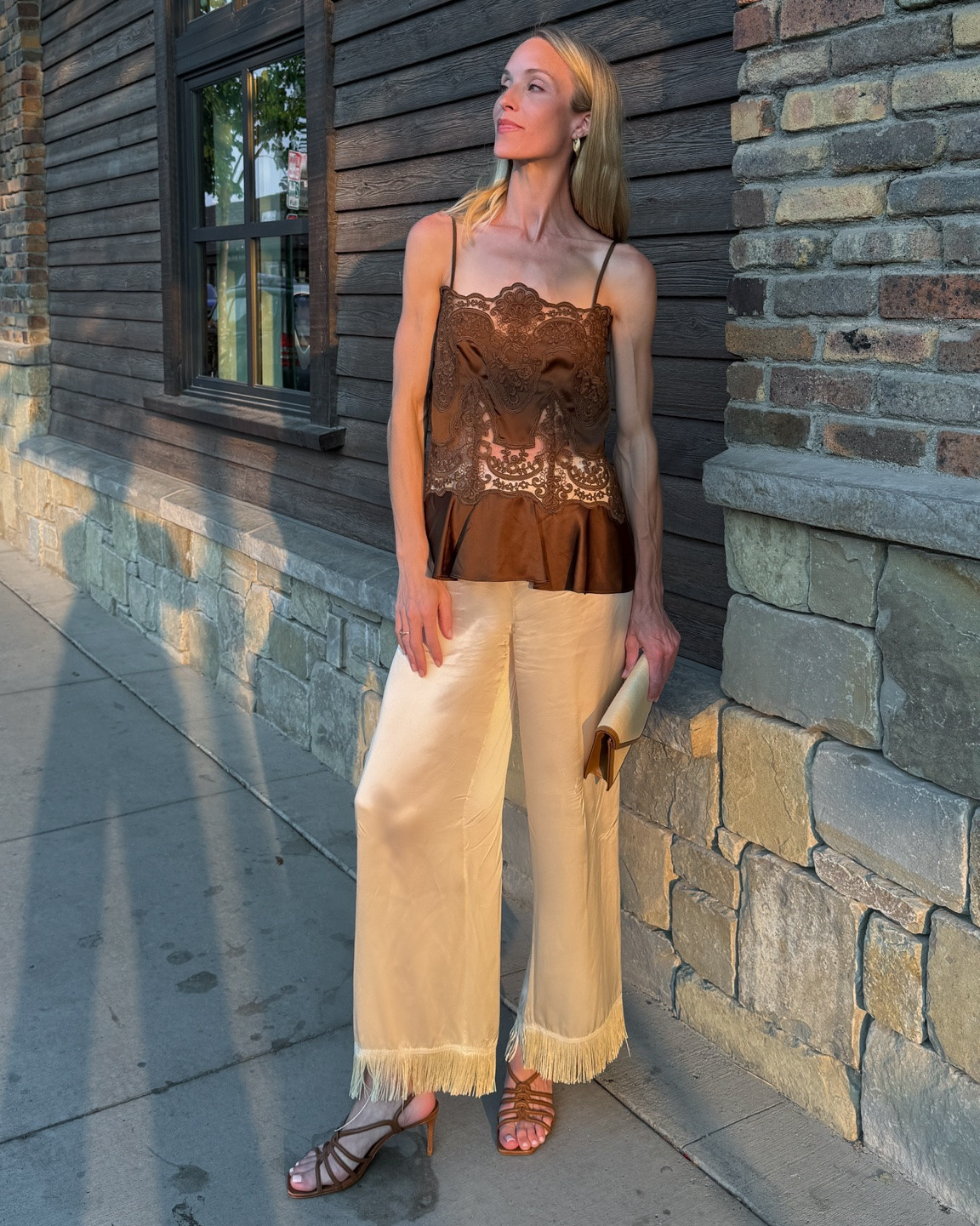 Lace top is old H&M (linked similar), Doen fringe pants XS, heels and bag are old (similar linked) 🤎

summer night out, date night outfits, summer to fall outfits, brown cami, brown blouse, fall date night outfit, fall night out

#LTKootd #LTKgrwm #LTKSeasonal