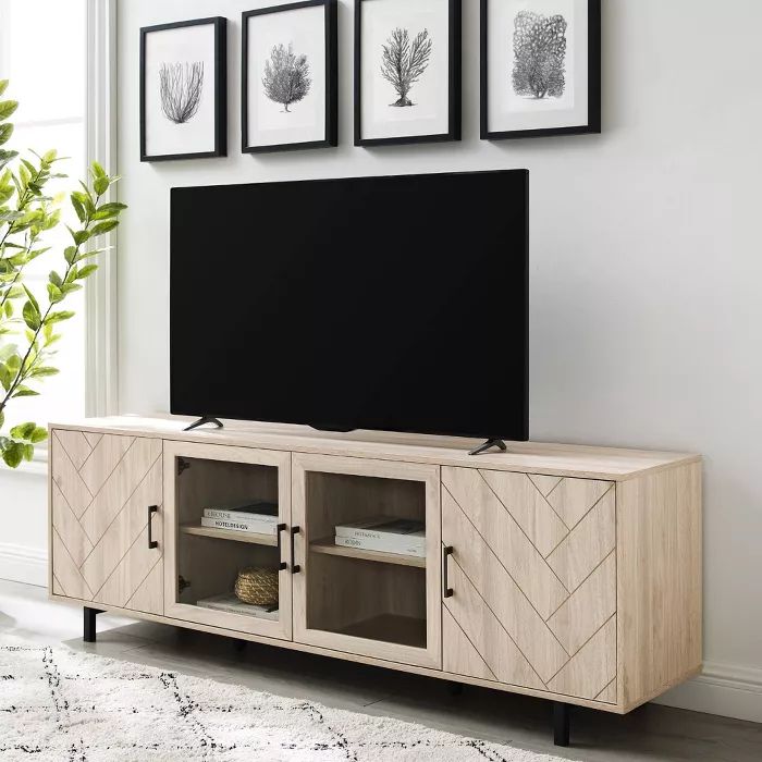 Vik Modern Boho 4 Door Herringbone TV Stand for TVs up to 80" - Saracina Home | Target