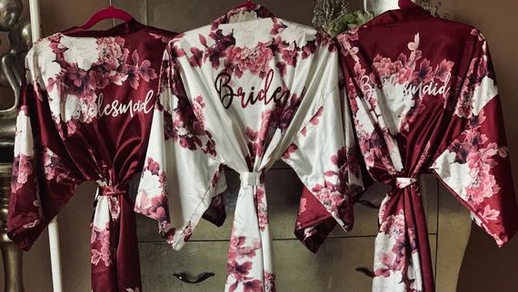 Burgundy Bridesmaid Robes | Bridesmaid Gift | Bridesmaid Proposal| Floral Robes | Bridal Party Ro... | Etsy (US)