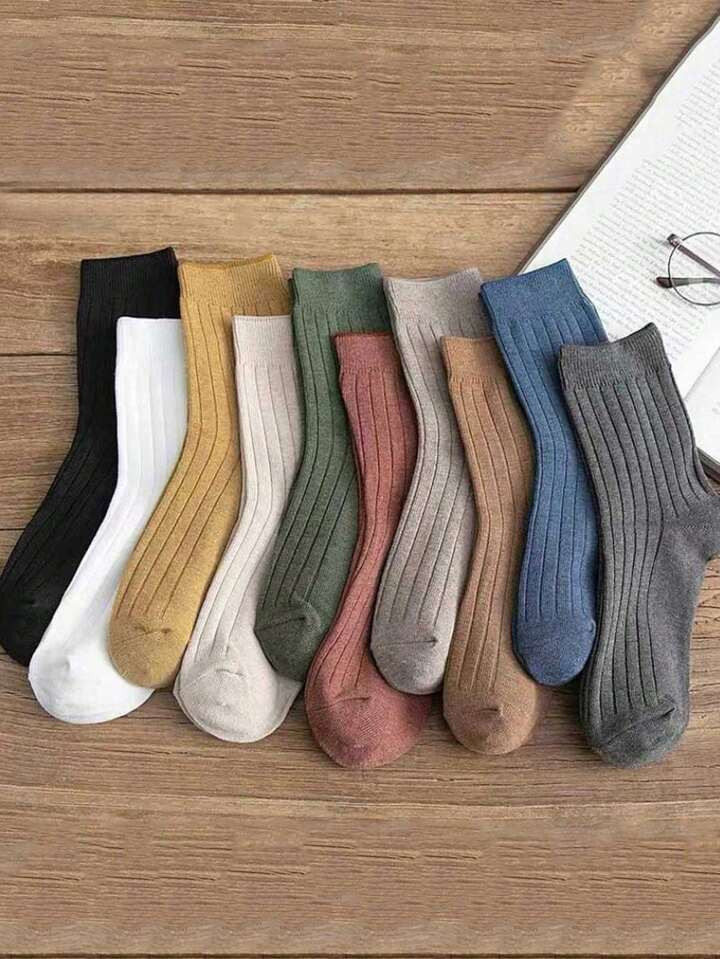 10 Pairs Women's Candy Colored Striped Mid-calf Couple Socks, 35-43 Yards, 10 Colors | SHEIN